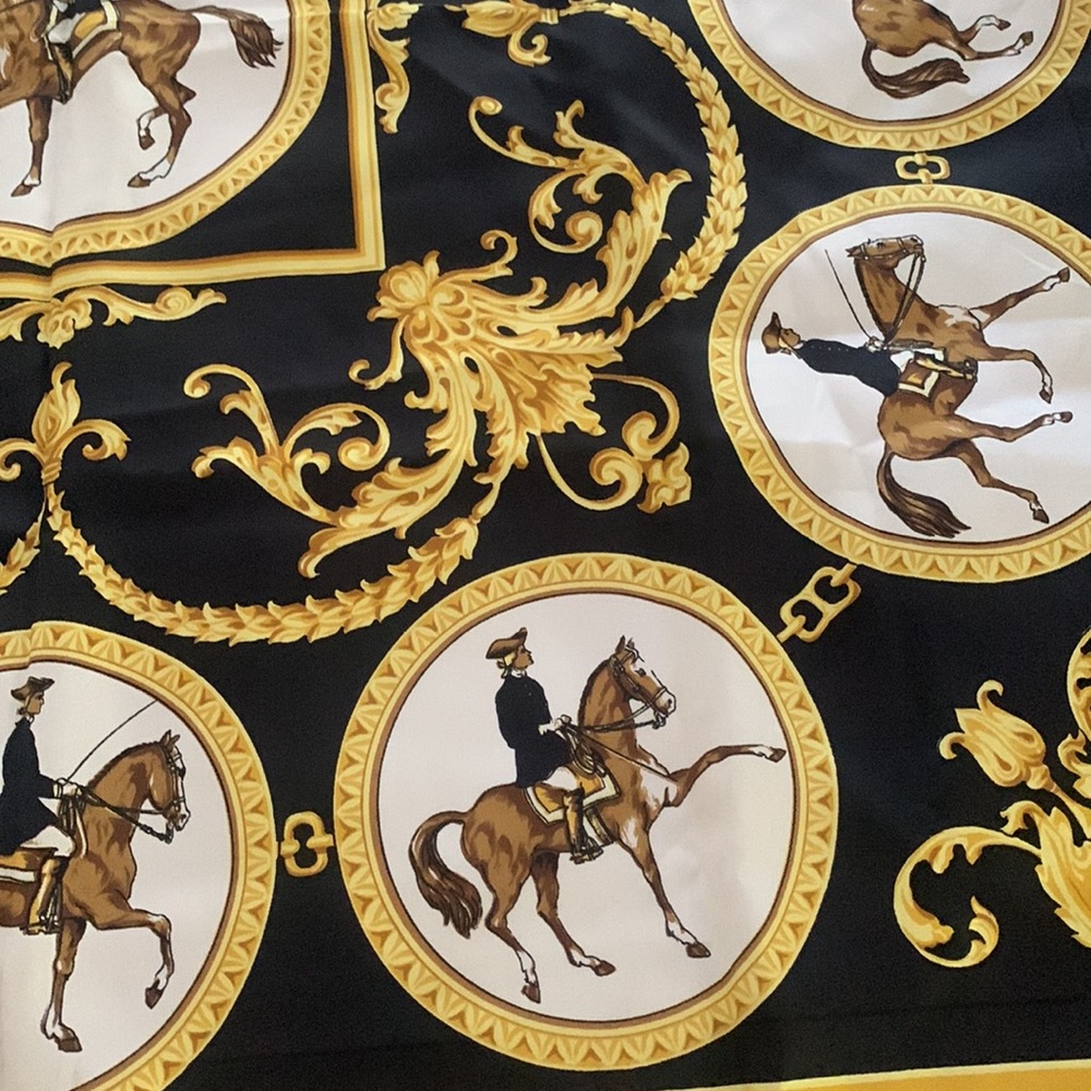 Vintage amazing design signed Erre silk equestrian square scarf rolled edges 29” - Picture 6 of 8